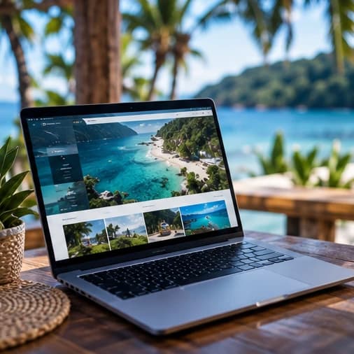 Computadora con el diseño de una página web turística